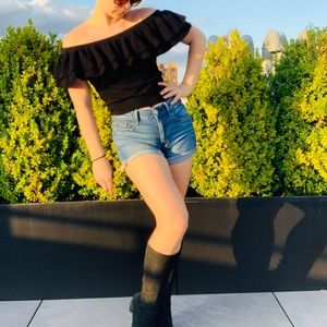 J.Crew Layered Ruffles Off Shoulders Pleated Top